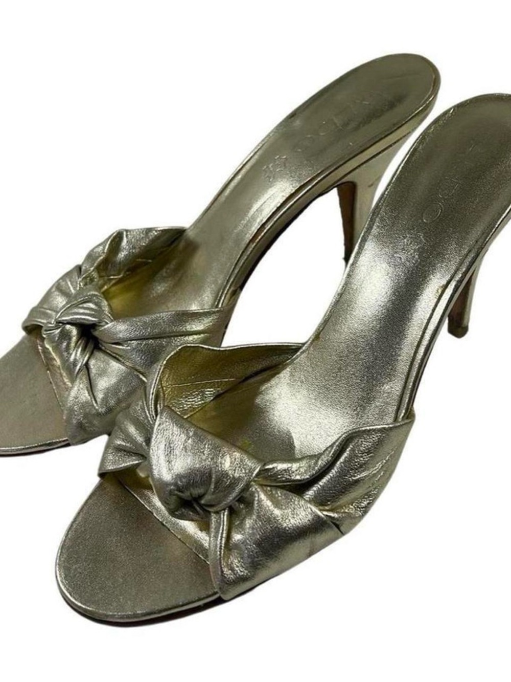 Aldo Metallic Silver Knot-Front High Heel Mules